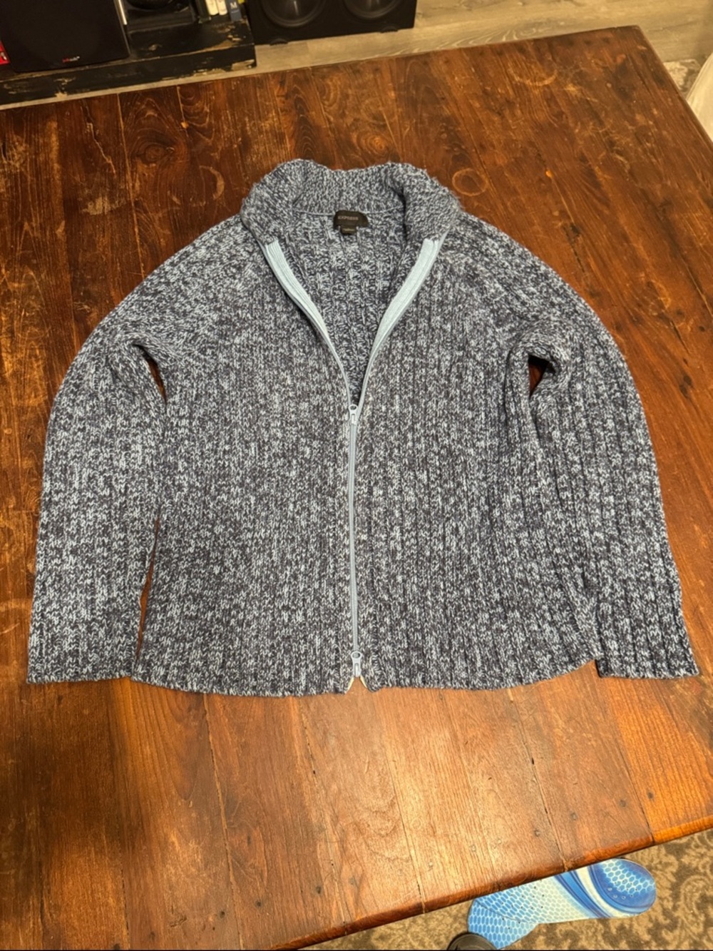 Men’s Large blue Express Cable-Knit Cardigan Sweater